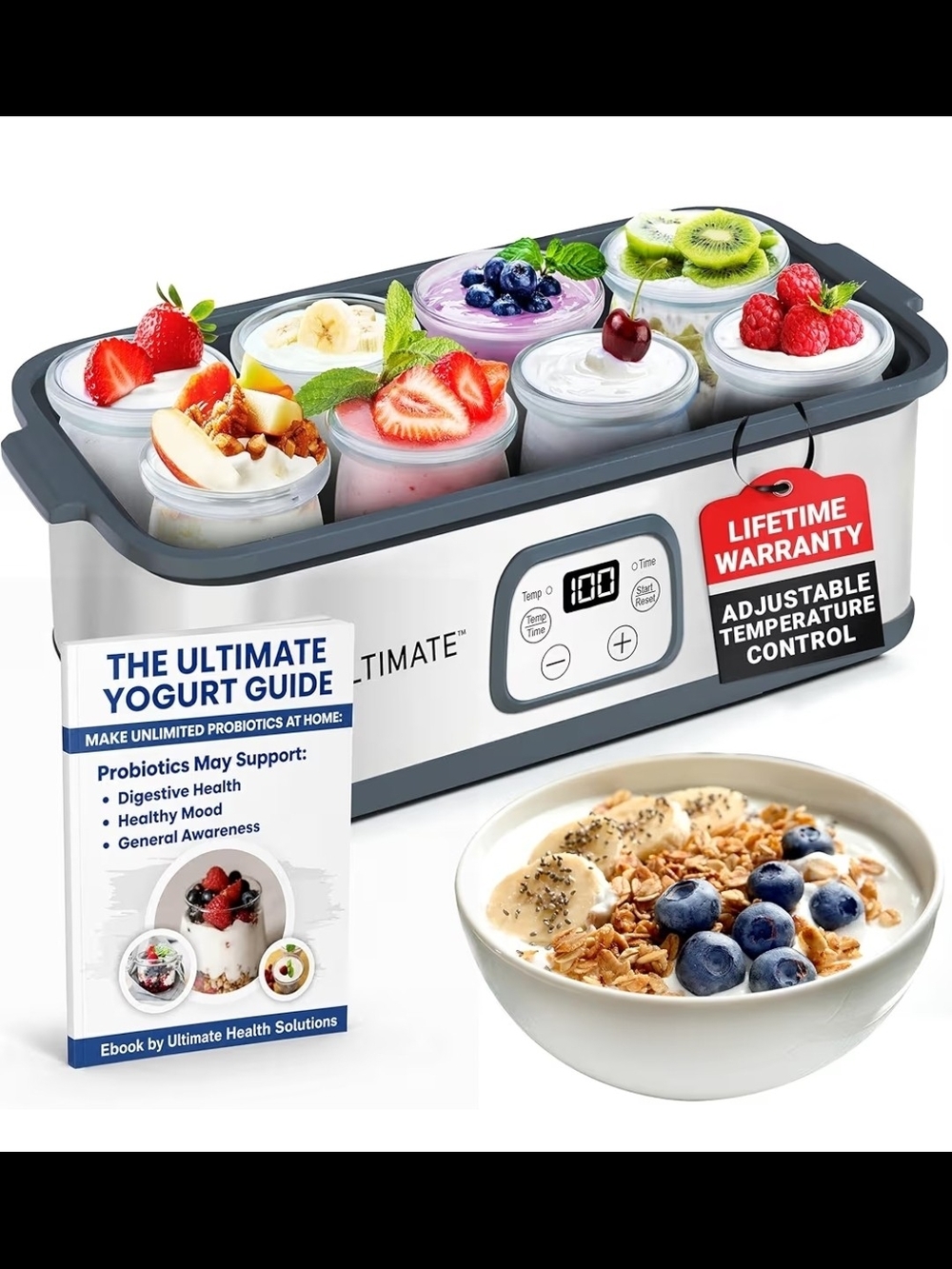 Yogurt Maker with 8 Jars - With Starter And Food For Bacteria